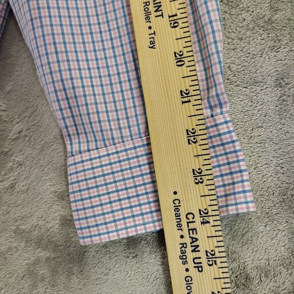 Croft&Barrow Button Up Shirt Men 18 34/35 Easy Care Classic Fit Blue Pink Plaid - Picture 11 of 11